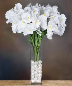 HIER_1100 4 Bushes | White Artificial Silk Iris Flowers, Faux Stem Bouquets 12 HIER_1100 4 Bushes | White Artificial Silk Iris Flowers, Faux Stem Bouquets