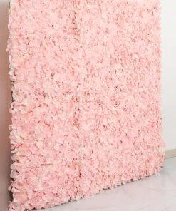 HIER_1910 Artificial Hydrangeas Arrangements 11 Sq Ft. | 4 Panels UV Protected Hydrangea Flower Wall Mat Backdrop | Blush/Rose Gold