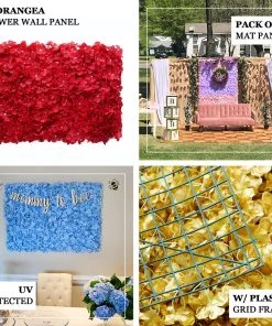HIER_1910 11 Sq Ft. | 4 Panels UV Protected Hydrangea Flower Wall Mat Backdrop | Gold Artificial Flower & Plants