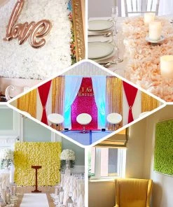 HIER_1910 11 Sq Ft. | 4 Panels UV Protected Hydrangea Flower Wall Mat Backdrop | Gold Artificial Flower & Plants