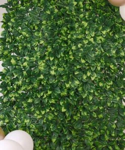 HIER_1920 12 Sq. Ft. | Dual Tone Green Lemon Leaf Garden Wall, Greenery Grass Backdrop Mat, Indoor/Outdoor UV Protected Foliage - 4 Artificial Panels