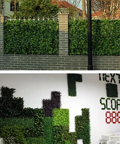 HIER_1910 11 Sq Ft. | 4 Panels Baby Green Boxwood Hedge Garden Wall Backdrop Mat Artificial Flower & Plants
