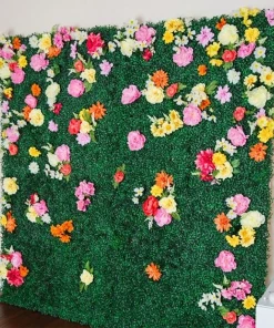 HIER_1920 Greenery & Flower Wall Panels 11 Sq Ft. | 4 Panels Lime Green Boxwood Hedge Genlisea Garden Wall Backdrop Mat