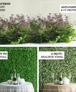 HIER_1920 Greenery & Flower Wall Panels 11 Sq Ft. | 4 Panels Dark Green Boxwood Hedge Garden Wall Backdrop Mat