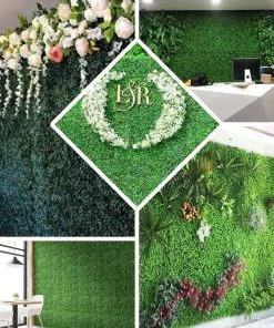 HIER_1920 Greenery & Flower Wall Panels 11 Sq Ft. | 4 Panels Dark Green Boxwood Hedge Garden Wall Backdrop Mat