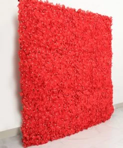 HIER_1910 11 Sq Ft. | 4 Panels UV Protected Hydrangea Flower Wall Mat Backdrop | Red Artificial Flower & Plants