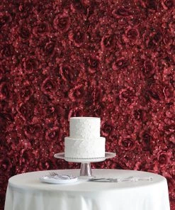 HIER_1910 11 Sq Ft. | 4 Panels 3D Silk Rose & Hydrangea Flower Wall Mat Backdrop | Burgundy