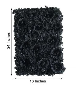 HIER_1910 11 Sq Ft. | 4 Panels 3D Silk Rose & Hydrangea Flower Wall Mat Backdrop | Black Artificial Hydrangeas Arrangements