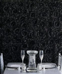 HIER_1910 11 Sq Ft. | 4 Panels 3D Silk Rose & Hydrangea Flower Wall Mat Backdrop | Black Artificial Hydrangeas Arrangements
