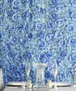 HIER_1910 11 Sq Ft. | 4 Panels 3D Silk Rose & Hydrangea Flower Wall Mat Backdrop | Blue Artificial Hydrangeas Arrangements
