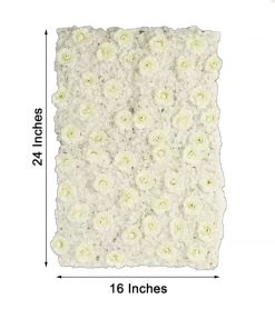 HIER_1910 Artificial Flower & Plants 11 Sq Ft. | 4 Panels 3D Silk Rose & Hydrangea Flower Wall Mat Backdrop | Cream