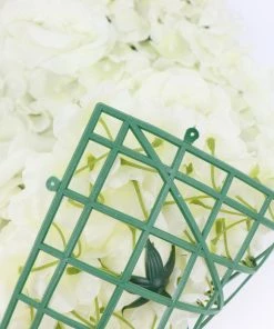 HIER_1910 Artificial Flower & Plants 11 Sq Ft. | 4 Panels 3D Silk Rose & Hydrangea Flower Wall Mat Backdrop | Cream