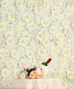 HIER_1910 Artificial Flower & Plants 11 Sq Ft. | 4 Panels 3D Silk Rose & Hydrangea Flower Wall Mat Backdrop | Cream
