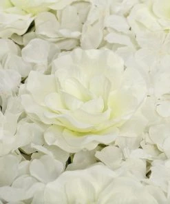 HIER_1910 Artificial Flower & Plants 11 Sq Ft. | 4 Panels 3D Silk Rose & Hydrangea Flower Wall Mat Backdrop | Cream