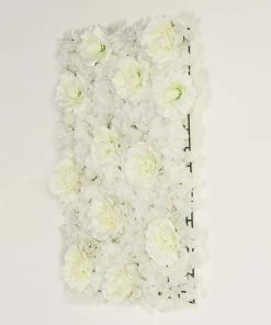 HIER_1910 Artificial Flower & Plants 11 Sq Ft. | 4 Panels 3D Silk Rose & Hydrangea Flower Wall Mat Backdrop | Cream