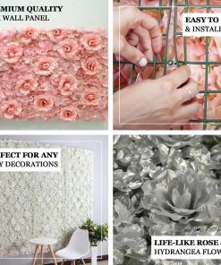 HIER_1910 Artificial Flower & Plants 11 Sq Ft. | 4 Panels 3D Silk Rose & Hydrangea Flower Wall Mat Backdrop | Cream