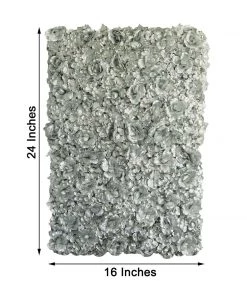 HIER_1700 11 Sq Ft. | 4 Panels 3D Silk Rose & Hydrangea Flower Wall Mat Backdrop | Metallic Silver Artificial Hydrangeas Arrangements