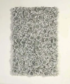 HIER_1700 11 Sq Ft. | 4 Panels 3D Silk Rose & Hydrangea Flower Wall Mat Backdrop | Metallic Silver Artificial Hydrangeas Arrangements