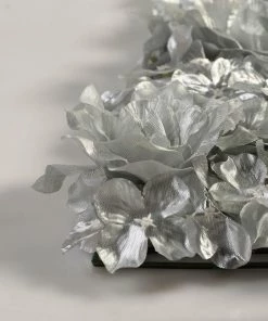 HIER_1700 11 Sq Ft. | 4 Panels 3D Silk Rose & Hydrangea Flower Wall Mat Backdrop | Metallic Silver Artificial Hydrangeas Arrangements