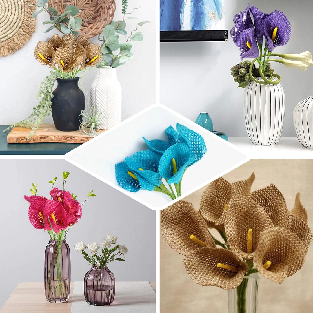 HIER_1100 5 Bushes | 19" Fuchsia Artificial Burlap Calla Lilies, Craft Flowers | 25 Pcs 2 HIER_1100 5 Bushes | 19" Fuchsia Artificial Burlap Calla Lilies, Craft Flowers | 25 Pcs
