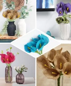 HIER_1100 Artificial Lily 5 Bushes | 19" Lavender Artificial Burlap Calla Lilies, Craft Flowers | 25 Pcs