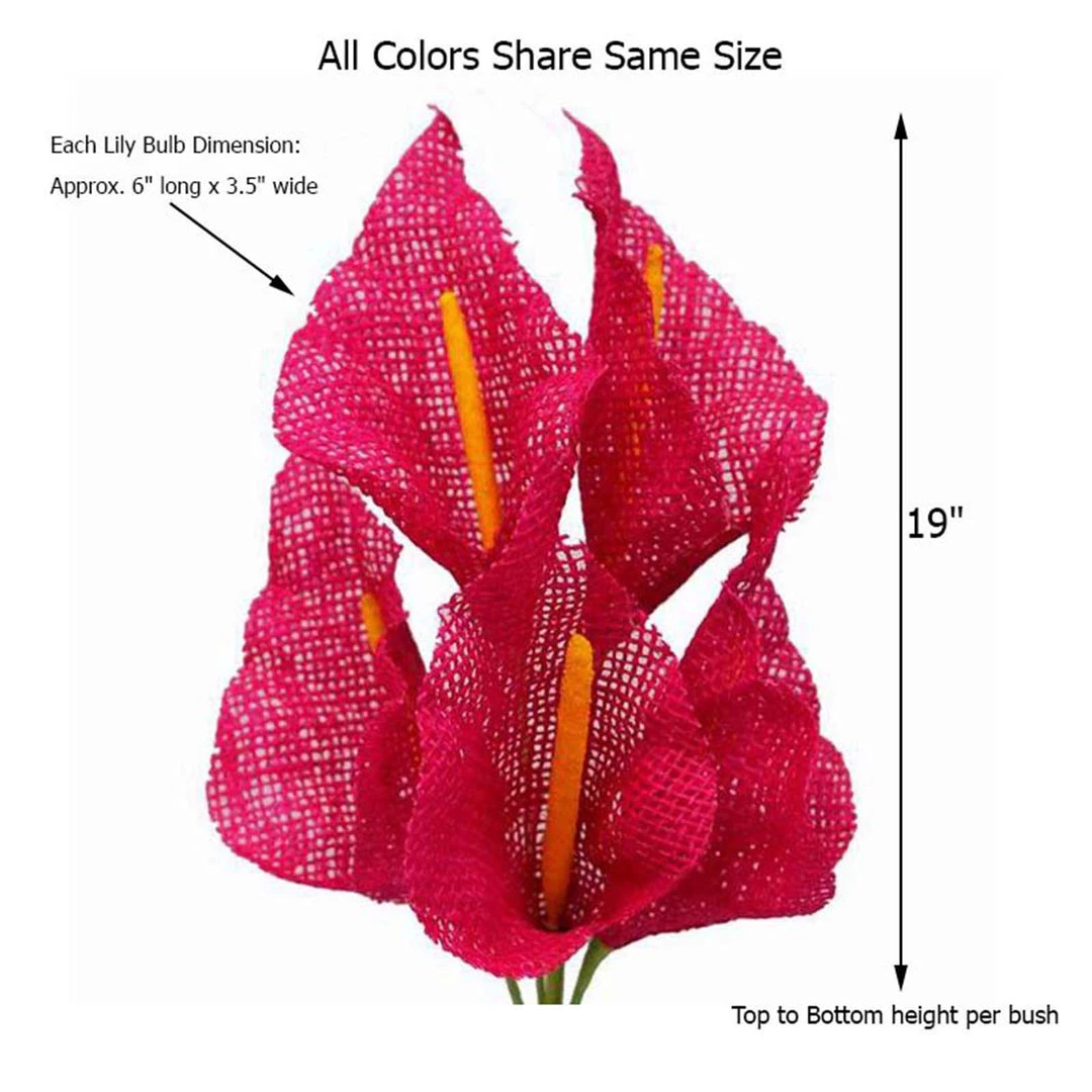 HIER_1100 5 Bushes | 19" Fuchsia Artificial Burlap Calla Lilies, Craft Flowers | 25 Pcs 3 HIER_1100 5 Bushes | 19" Fuchsia Artificial Burlap Calla Lilies, Craft Flowers | 25 Pcs