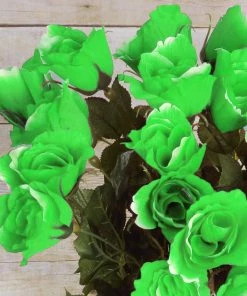 HIER_1400 4 Bushes | 48 Pcs | Lime Green | Artificial Long Stem Rose Flowers Chargers & Centerpieces