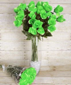 HIER_1400 4 Bushes | 48 Pcs | Lime Green | Artificial Long Stem Rose Flowers Chargers & Centerpieces