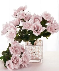 HIER_1110 Artificial Flower & Plants 12 Bushes | Blush/Rose Gold Artificial Premium Silk Blossomed Rose Flowers | 84 Roses