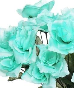 HIER_1110 Artificial Flower & Plants 12 Bushes | Aqua Artificial Premium Silk Blossomed Rose Flowers | 84 Roses