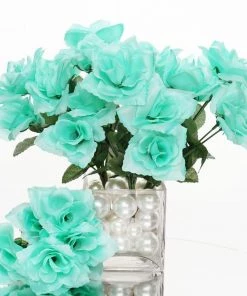 HIER_1110 Artificial Flower & Plants 12 Bushes | Aqua Artificial Premium Silk Blossomed Rose Flowers | 84 Roses