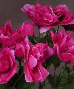 HIER_1110 Artificial Flower & Plants 12 Bushes | Fuchsia Artificial Premium Silk Blossomed Rose Flowers | 84 Roses