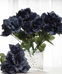 HIER_1110 12 Bushes | Navy Blue Artificial Premium Silk Blossomed Rose Flowers | 84 Roses Artificial Flower & Plants
