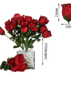 HIER_1110 12 Bushes | Red, Black Tip Artificial Premium Silk Flower Rose Buds | 84 Rose Buds Artificial Flower & Plants