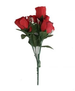 HIER_1110 12 Bushes | Red, Black Tip Artificial Premium Silk Flower Rose Buds | 84 Rose Buds Artificial Flower & Plants