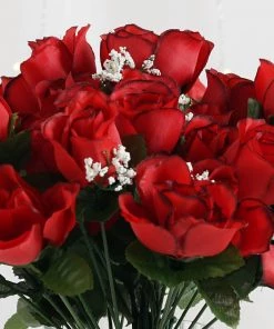 HIER_1110 12 Bushes | Red, Black Tip Artificial Premium Silk Flower Rose Buds | 84 Rose Buds Artificial Flower & Plants