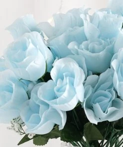 HIER_1110 Artificial Flower & Plants 12 Bushes | Baby Blue Artificial Premium Silk Flower Rose Buds | 84 Rose Buds