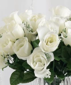 HIER_1100 Artificial Flower & Plants 12 Bushes | Cream Artificial Premium Silk Flower Rose Buds | 84 Rose Buds