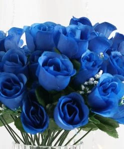 HIER_1110 12 Bushes | Royal Blue Artificial Premium Silk Flower Rose Buds | 84 Rose Buds Artificial Flower & Plants