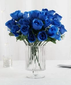 HIER_1110 12 Bushes | Royal Blue Artificial Premium Silk Flower Rose Buds | 84 Rose Buds Artificial Flower & Plants