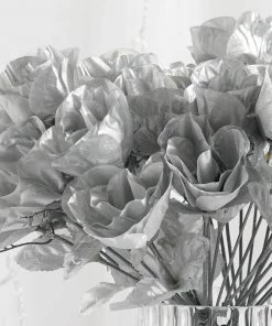 HIER_1110 12 Bushes | Silver Artificial Premium Silk Flower Rose Buds | 84 Rose Buds