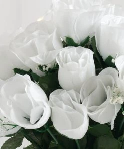 HIER_1110 Artificial Flower & Plants 12 Bushes | White Artificial Premium Silk Flower Rose Buds | 84 Rose Buds