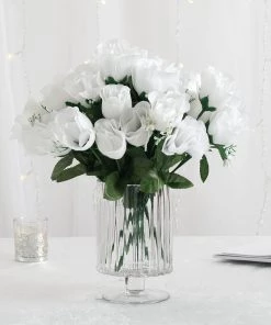 HIER_1110 Artificial Flower & Plants 12 Bushes | White Artificial Premium Silk Flower Rose Buds | 84 Rose Buds
