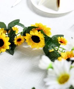 HIER_1210 Garlands | Vines 6.5ft | Artificial Silk Sunflower Table Garland, Flower Vine Chain