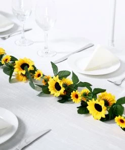 HIER_1210 Garlands | Vines 6.5ft | Artificial Silk Sunflower Table Garland, Flower Vine Chain
