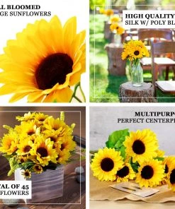 HIER_1160 5 Bushes | 45 Large Yellow Artificial Silk Blossomed Sunflowers Faux Tulips & Others