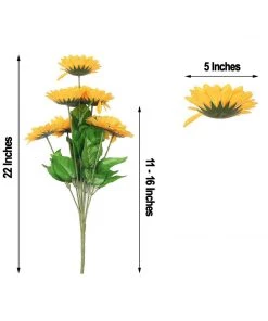 HIER_1160 5 Bushes | 45 Large Yellow Artificial Silk Blossomed Sunflowers Faux Tulips & Others