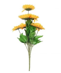 HIER_1160 5 Bushes | 45 Large Yellow Artificial Silk Blossomed Sunflowers Faux Tulips & Others
