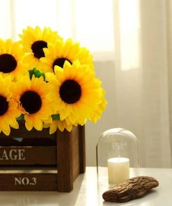 HIER_1160 5 Bushes | 45 Large Yellow Artificial Silk Blossomed Sunflowers Faux Tulips & Others