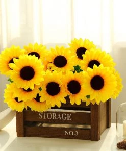HIER_1160 5 Bushes | 45 Large Yellow Artificial Silk Blossomed Sunflowers Faux Tulips & Others